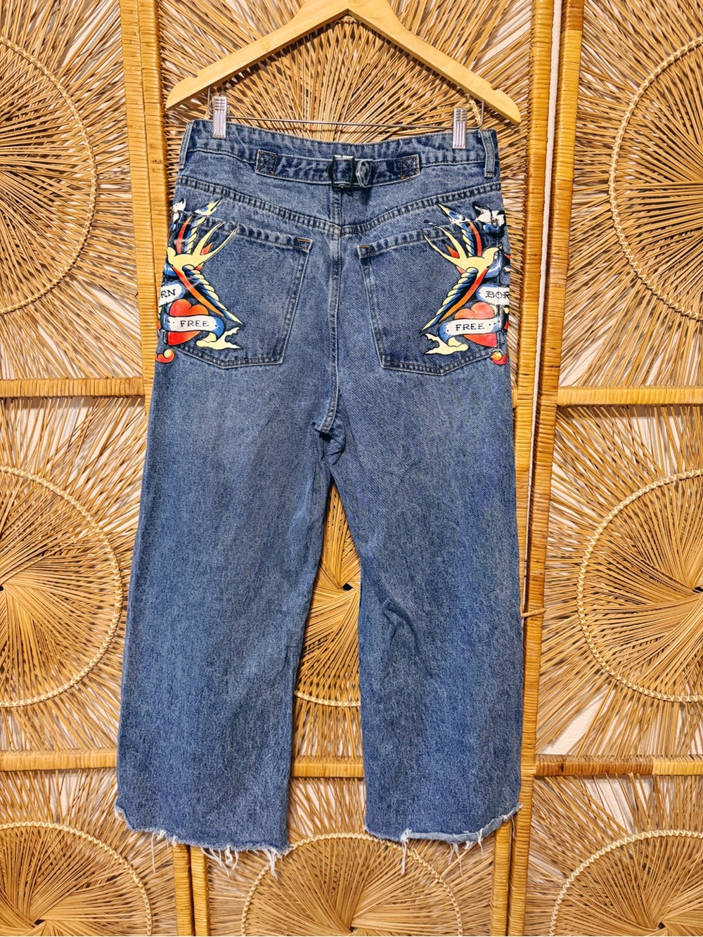 Ed Hardy Born Free Buckle Back Wide Leg Jeans SZ 30